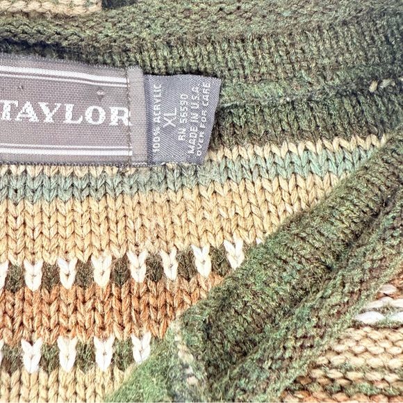 David Taylor V-Neck Green and Brown Sweater - Picture 5 of 9